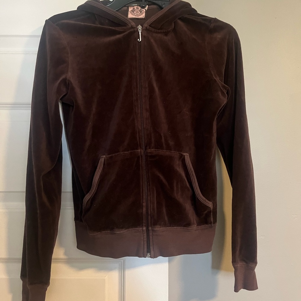 JUICY COUTURE VINTAGE VELOUR HOODIE  BROWN, SIZE M, WOMENS, Y2K